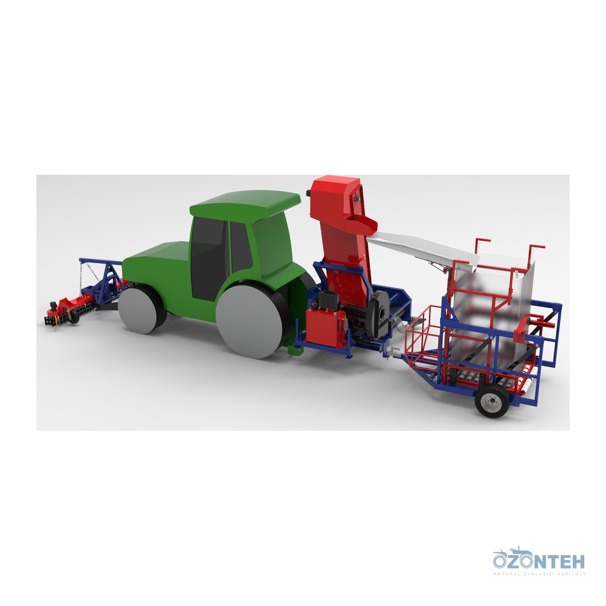 Combina Spartan agregată cu tractorul, vedere laterală de ansamblu